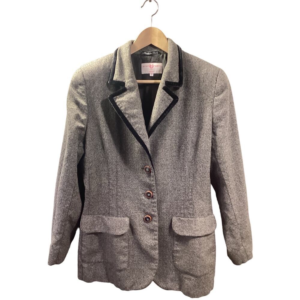 Ungaro Collection Gray Wool Tweed Velvet Tailored Vintage Jacket Blazer Sz 50 M